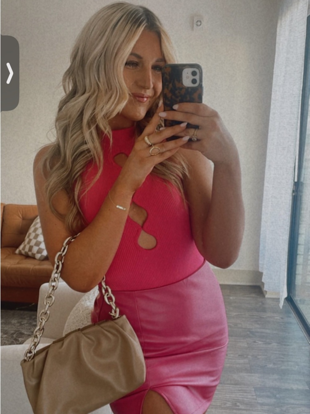 Zara Hot Pink Ribbed Sleeveless Bodysuit with Front Cutouts